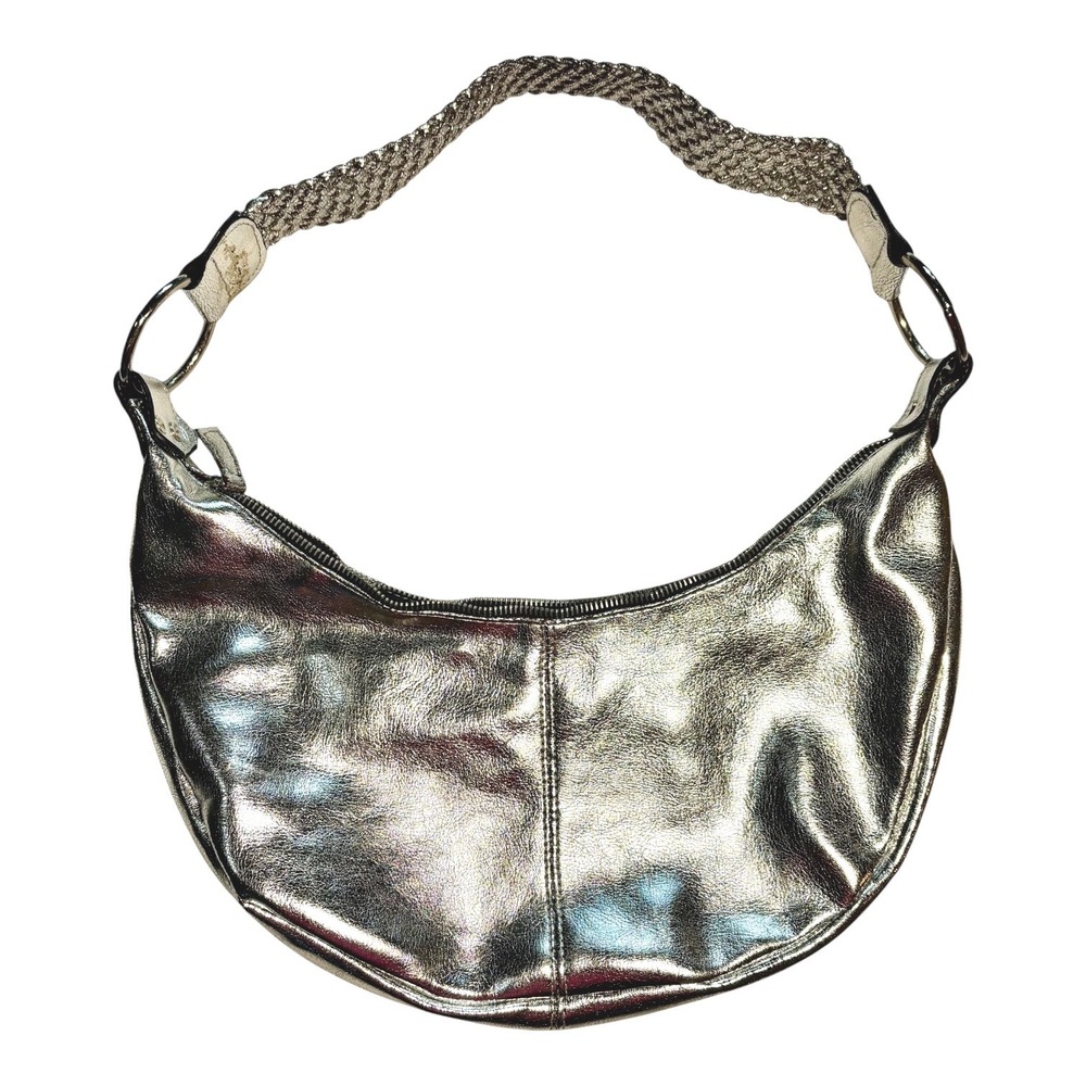 Apt 9 Metallic Silver Crescent Hobo Bag Braided Strap Y2K Style Shoulder Bag
